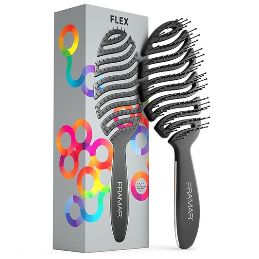 FRAMAR Vented Hair Brush For Women – Flex Brush, Wet Hair Brush Detangler, Wet Hairbrush For Women, Detangle Brush, Brushes For Hair, Hairbrushes – Vented Design For Faster Drying Time - Black