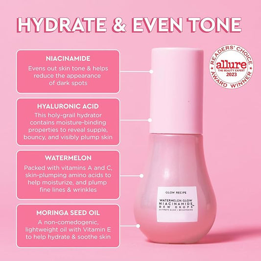 Glow Recipe Stocking Stuffer Niacinamide Serum Dew Drops Ornament - Hydrating Face Serum & Illuminating Makeup Primer for Dewy, Glass Skin + Hyaluronic Acid for Plumping & Highlighting (15 ml)