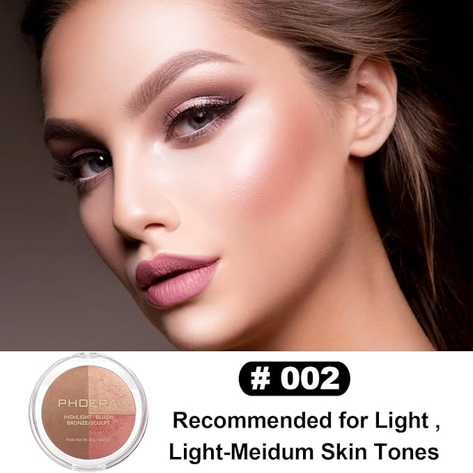 PHOERA Foundation, PHOERA Contour Palette,Shades with Highlighter & Beige+Buff Beige+#002)