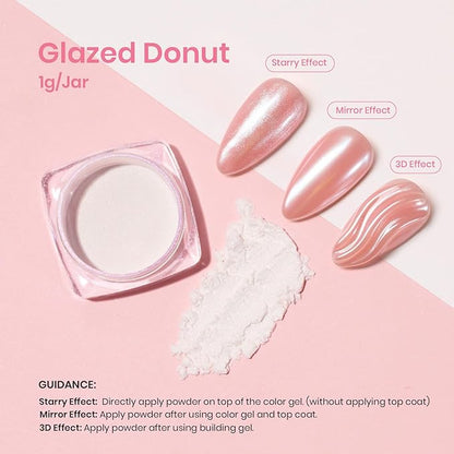 beetles Gel Polish White Chrome Nail Powder for Gel Nails, Pearl Nail Powder Mirror Effect Nail Glitter Manicure Holographic Pigment for Nail Art Design Gifts