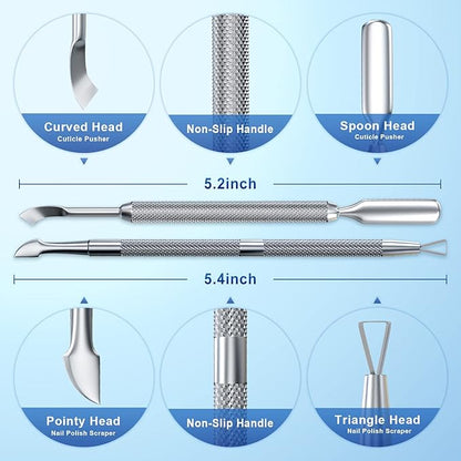 2PCS Metal Silver Cuticle Pusher