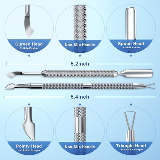 2PCS Metal Silver Cuticle Pusher