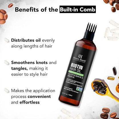 Botanic Hearth Biotin Hair Oil For Hair Growth (6.7 fl oz) | Infused With Coffee Bean Oil & Argan Oil | Hair Strenghtening Treatment | Nourishing & Volumizing | Non GMO Verified