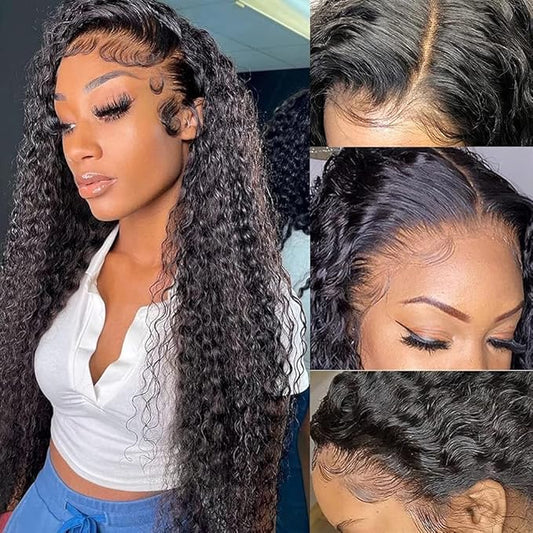 CHEETAHBEAUTY Deep Wave 13X6 HD Transparent Lace Front Wigs Human Hair Brazilian 10A Grade Deep Curly Human Hair Wigs for Black Women Pre Plucked with Baby Hair Natural Black 250% Density(22inch)