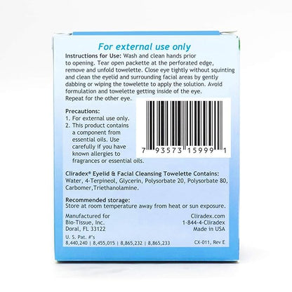 Towelettes - Natural Face, Eyelash & Eyelid Cleanser - Wipes for Demodex, Blepharitis, Mgd and Red Irritated Eye Lid - Tea Tree Oil Extract.