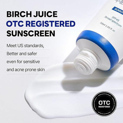 ROUND LAB Birch Juice Moisturizing UV LOCK SPF 45 Broad Spectrum UV Protection – Non-toxic, Lightweight, Oil Free, Organic, Reef Safe, Travel Essential Korean Skincare Sunscreen (1.69 Fl Oz)