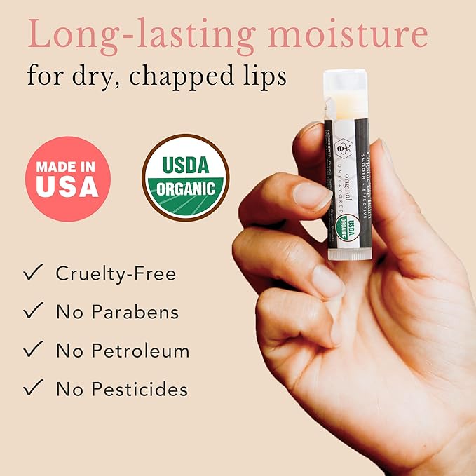 Organic Lip Balm - 4 Pack Unflavored Organic Gift Ideas
