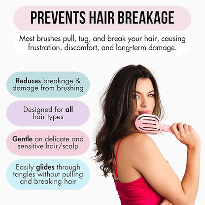 MOYOKO Detangler Brush for Curly, Thick & Straight Hair - Ergonomic Curved Detangling Hairbrush for Women & Girls, Prevents Hair Breakage, Wet & Dry Hairbrush (Unicorn)