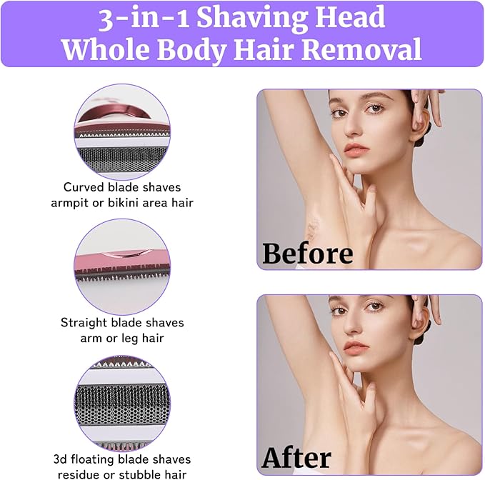 Electric Razor for Women Men,4 in 1 Painless Ladies Wet & Dry Body Razors and Facial Hair Remover,Rechargeable Led Display Hair Removal Kit for Nose Face Body Leg Bikini Arm Hair (White)