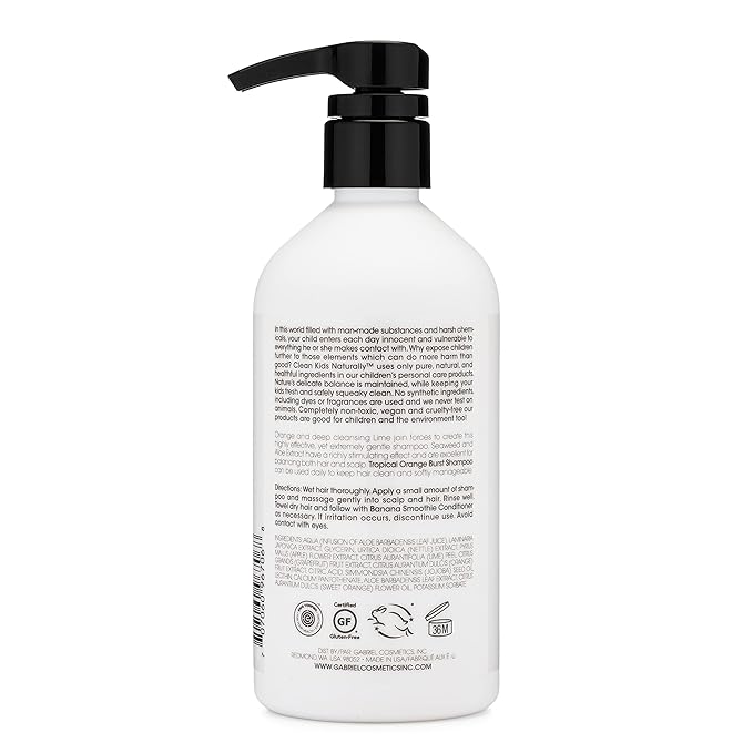 Clean Kids Naturally Tropical Orange Burst Shampoo, All-Natural, Gluten-free, Vegan, and Cruelty-free, Paraben-free, 16 oz, EWG Verified (1 Bottle)