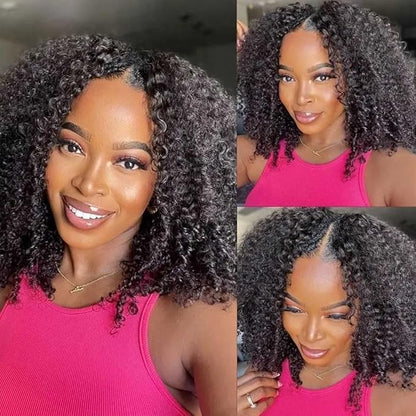 Beauty Forever U Part Human Hair Wig, Curly Upgrade U Part Wig Human Hair Wigs for Black Women 10A Grade Brazilian Virgin Hair Glueless No Leave Out Clip In Wig 150% Density Natural Color 24 Inch