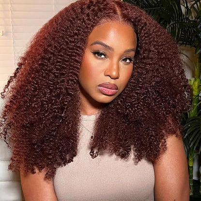Beauty Forever Bye Bye Knots 7x5 Lace Front Wig Put on and Go Glueless Kinky Curly Human Hair Wigs,Reddish Brown Pre Cut Lace Closure Wigs Pre Plucked Hairline Pre Bleached Knots 150% Density 20inch