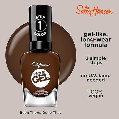 Sally Hansen Miracle Gel, Been There, Dune That, Long Lasting, Gel-Like Formula, No UV Lamp Needed, Opaque, Shiny Brown Nail Polish
