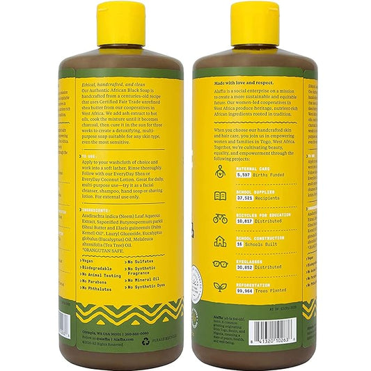 Alaffia Authentic African Black Soap, Eucalyptus Tea Tree – All-in-One Moisturizing Cleanser for Face, Hands, Body & Hair, 32 Oz Ea