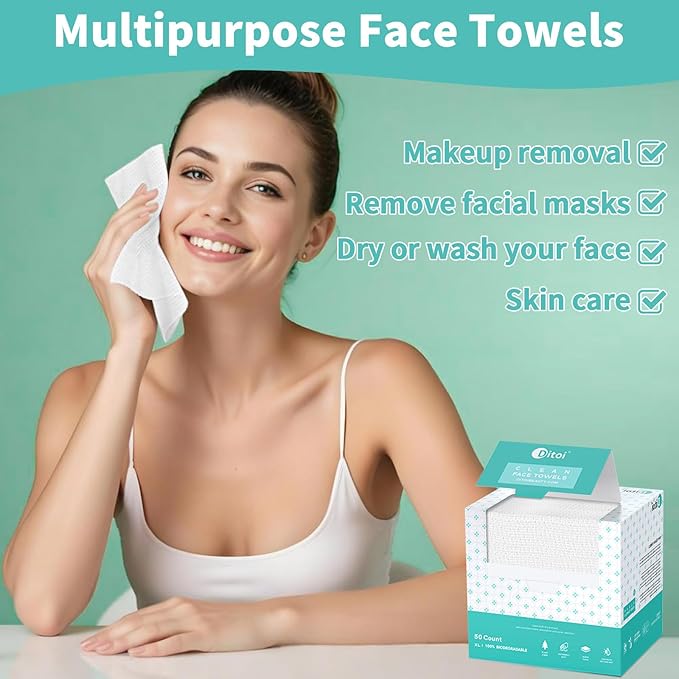 Face Towels, 10"×12" Disposable Face Towel, Face Towelettes XL, Ultra Soft Makeup Remover Dry Wipes, Thick Face Towel for Cleansing,300 Count (6 Pack)