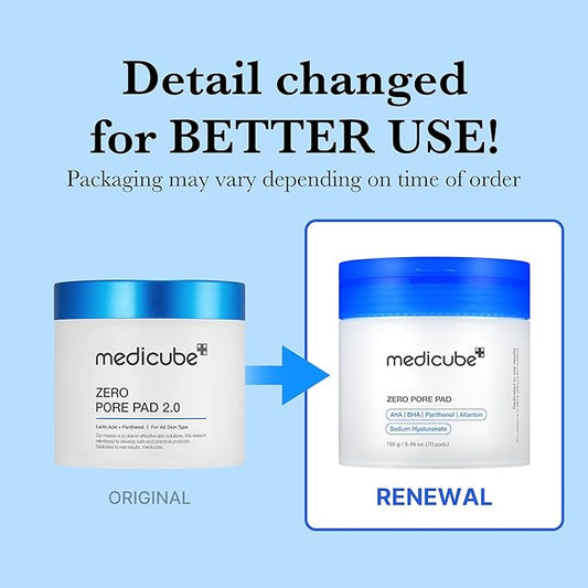 Medicube Zero Pore Pads 2.0, Dual-Textured Facial Toner Pads for Exfoliation and Pore Care with 4.5% AHA Lactic Acid & 0.45% BHA Salicylic Acid, Ideal for All Skin Types, Korean Skin Care (70 Pads)