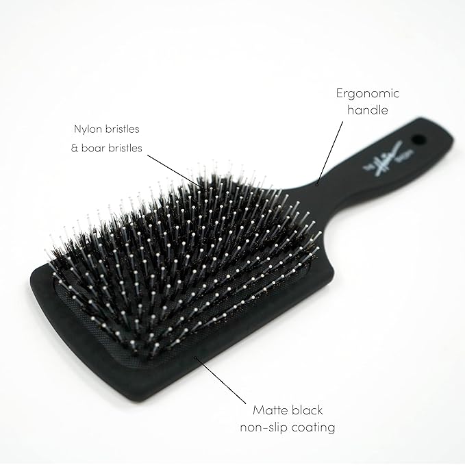 Black Brush by The Hair Shop - Nylon and Boar Bristles for Scalp Massage, Detangling, Shine and Hair Growth, Safe for All Hair Types, Extensions & Wigs