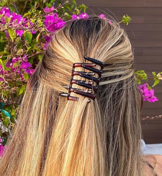 Camila Paris CP2634 French Two Sides Interlocking Comb, Tortoise Shell, for Ponytail or Hair updo, Strong Hold Grip Hair Clips for Women, No Slip Durable Styling Girls Hair Accessories, Made in France