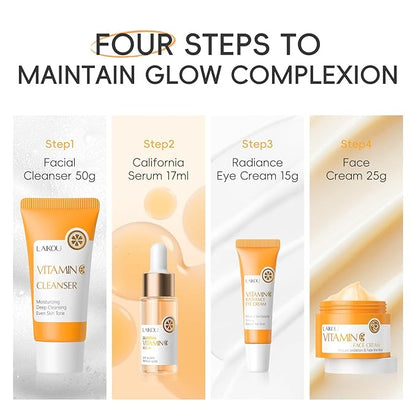 Skincare Set, Vitamin C Serum for Face Skin Care Sets & kits - Cleanser, Serum, Eye Cream & Face Cream, Pamper Gift Sets for Women Teenage Girls, Facial Kit for 4pcs