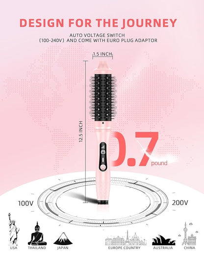 DORISILK Infrared Thermal Hair Brush for Sleek, Shiny Hair，1.5inch Thermal Round Brush for Blowout Look，Heated Round Brush for Curling and Straightening，Dual Voltage for Travel Using