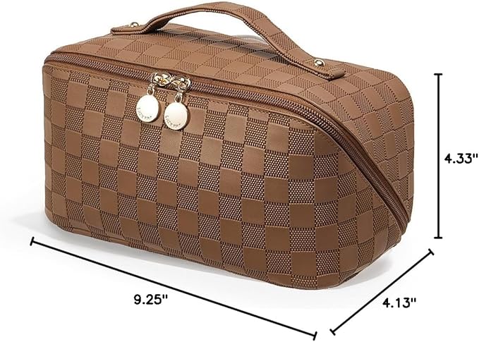 EACHY Travel Makeup Bag,Large Capacity Cosmetic Bags for Women,Waterproof Portable Pouch Open Flat Toiletry Bag Make up Organizer with Divider and Handle