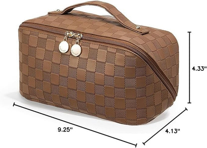 EACHY Travel Makeup Bag,Large Capacity Cosmetic Bags for Women,Waterproof Portable Pouch Open Flat Toiletry Bag Make up Organizer with Divider and Handle