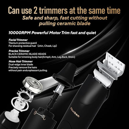 All in 1 Groin & Body Hair Trimmer for Men Bikini Trimmer Women Electric Ball Pubic Shaver IPX7 Waterproof Wet & Dry Use Versatile Shaver for Temple Groin Nose Ear Hairs Beard, Black