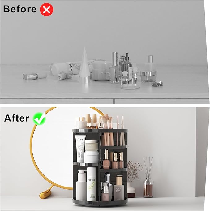 Rotating Makeup Organizer for Vanity, 360 Spinning Skincare Organizers with Adjustable Trays, Make Up Desk Storage Carousel Rack, Cosmetic Display Cases for Dresser Bathroom Countertop
