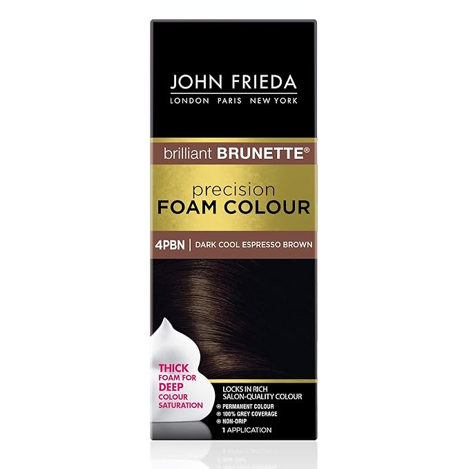 John Frieda Precision Foam Colour, Dark Cool Espresso Brown, Full-Coverage Hair Color Kit, Anti-Fade Gray Coverage, Deep Color Saturation Hair Dye, 1 Application