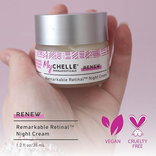 MyChelle Dermaceuticals Remarkable Retinal Night Cream Nutrient-Rich Moisturizer with Vitamin A Retinaldehyde for All Skin Types, Cruelty Free, Vegan, White, 1.2 Fl Oz