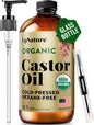 UpNature Organic Castor Oil in Glass Bottle (16 oz) 100% Pure Cold Pressed Unrefined Castor Oil for Hair Skin Face (Hexane Free)