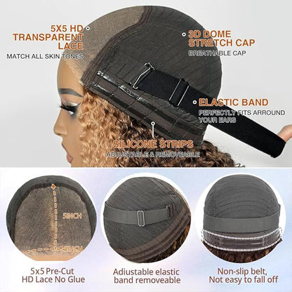 Glueless Bob Wigs Human Hair Pre Plucked Pre Cut Short Curly Human Hair Wigs for Black Women 5x5 HD Lace Closure Water Wave Wear and Go Glueless Wigs 180% Density 12 Inch