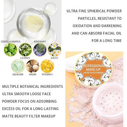 2PCS Loose Face Powder, Oil Control Minimizes Pores (05# Fair) 8g