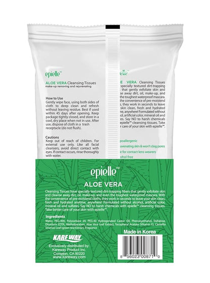 Epielle Aloe Vera Makeup Remover Cleansing Wipes | 60 Count, 2-Pack | Gentle Towelettes for All Skin Types | Ideal for Beauty Gifts, Spa Days & Gift Sets | Korean Skincare