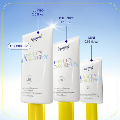 Supergoop! Unseen Sunscreen SPF 50 Invisible Sun Protection for Face - Broad Spectrum Face Sunscreen + Makeup-Gripping Primer - Weightless, Scentless, Oil Free - For All Skin Types - 2.5 fl oz