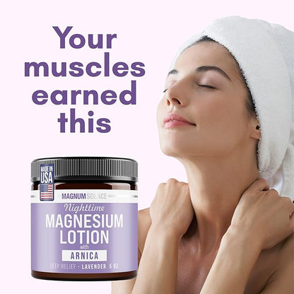 Nighttime Magnesium Lotion with Arnica – Soothing Relief & Relaxation, Highly Concentrated Magnesium for Muscles & Joints – Apply to Legs or Feet Before Bed – Skin-Friendly