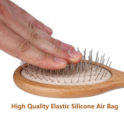 Hair Brush, Wooden Hairbrush with Metal Bristles, Stimulates Scalp for Hair Growth, Gift for Mother's & Father's & Friends, All Hair Types