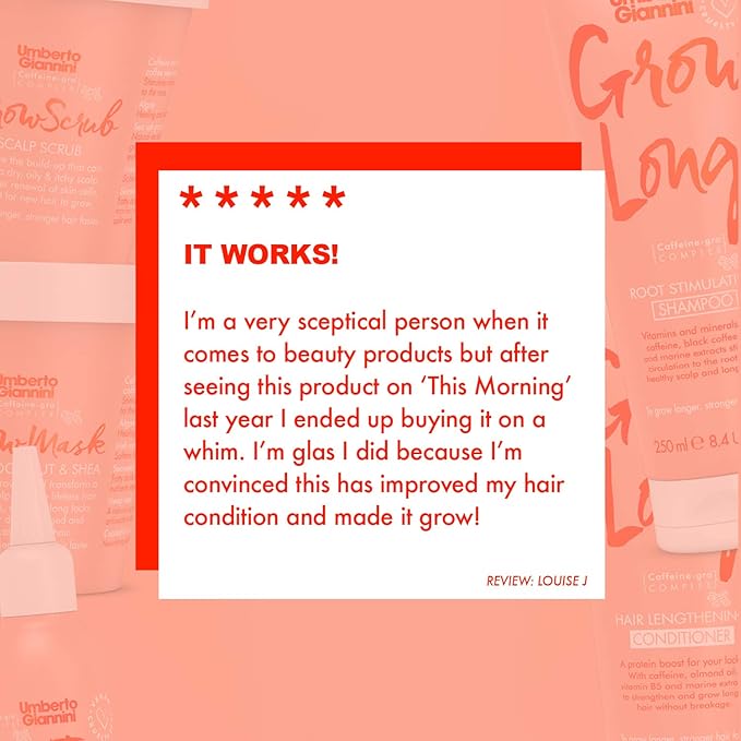 Umberto Giannini Grow Long Hair Growth Scrub Treatment - Vegan & Cruelty Free Grow Scrub Scalp Exfoliator with Caffeine-Gro Complex