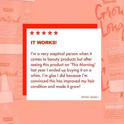 Umberto Giannini Grow Long Hair Growth Scrub Treatment - Vegan & Cruelty Free Grow Scrub Scalp Exfoliator with Caffeine-Gro Complex