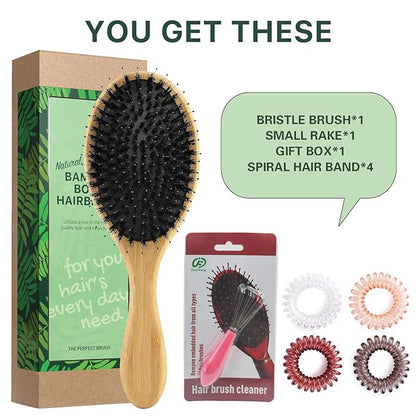 No Shampoo Hair Brush,Natural Boar Bristle Hair Brush for Women, Men, Kids;Smooths Frizz and Prevents Breakage in Fine and Straight, Thick and Curly Hair (oval)