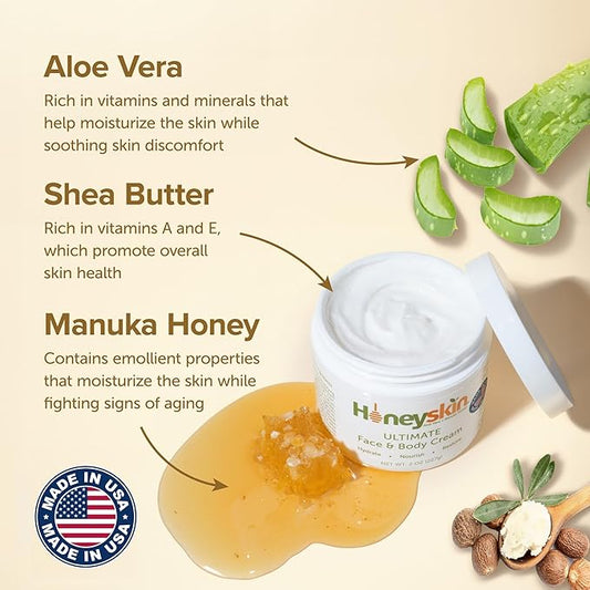 Hydrating Face Moisturizer & Body Cream with Manuka Honey Cream - Organic Face Moisturizer with Honey for Extremely Dry Skin - for Dry & Itchy Skin, Rosacea & Eczema Prone Skin 2oz