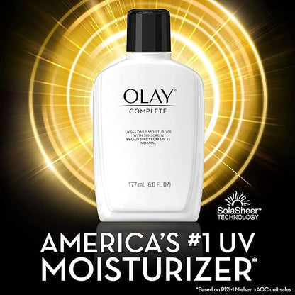 Olay Face Moisturizer Complete Lotion All Day Daily Facial Moisturizing Lotion SPF 15 for Normal Skin and Hydration, Oil-Free Non-Greasy, 6 Fl Oz (Pack of 2)
