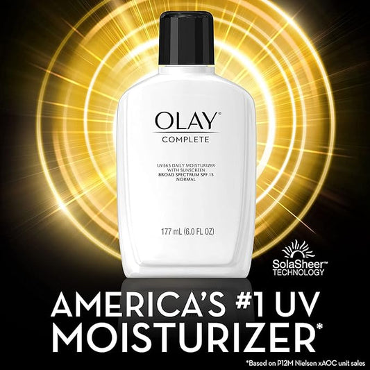 Olay Face Moisturizer Complete Lotion All Day Daily Facial Moisturizing Lotion SPF 15 for Normal Skin and Hydration, Oil-Free Non-Greasy, 6 Fl Oz (Pack of 2)