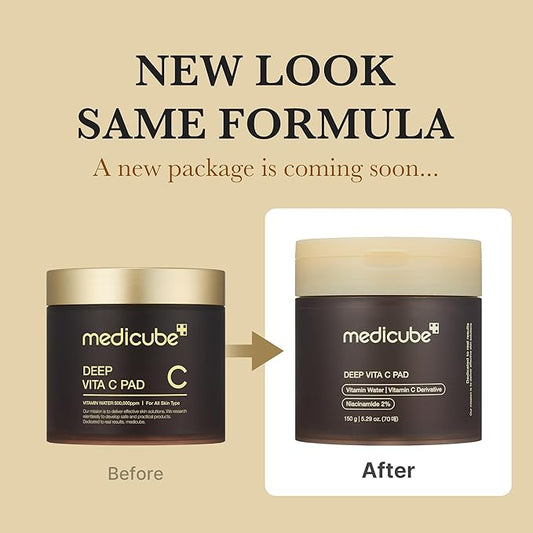 medicube Deep Vita C Facial Pads, Vitamin C Toner Pads for Uneven Skin Tone, 500,000PPM of vitamin water & 3 types of vitamin, Hydrating & Resurfacing (70 sheets)