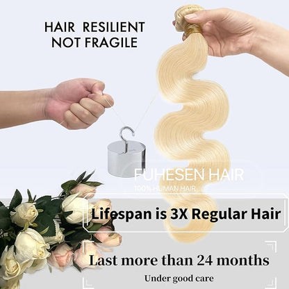 613 Blonde Bundles Human Hair 16A Body Wave Hair Bundle Brazilian Quick weave Deals 16Inch Wet Wavy Hair Unprocessed Real Human Hair Extensions for Women