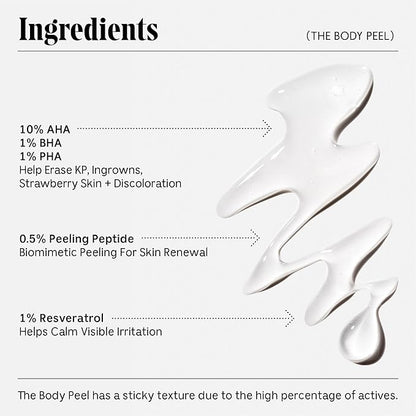 Nécessaire The Body Peel. Resurfacing Serum for KP, Ingrowns, Strawberry Skin and Discoloration. 10% AHA, 1% BHA, 1% PHA, Peeling Peptide. Dermatologist-Tested. Hypoallergenic. Non-Comedogenic. 150ml