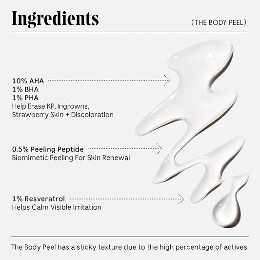 Nécessaire The Body Peel. Resurfacing Serum for KP, Ingrowns, Strawberry Skin and Discoloration. 10% AHA, 1% BHA, 1% PHA, Peeling Peptide. Dermatologist-Tested. Hypoallergenic. Non-Comedogenic. 150ml