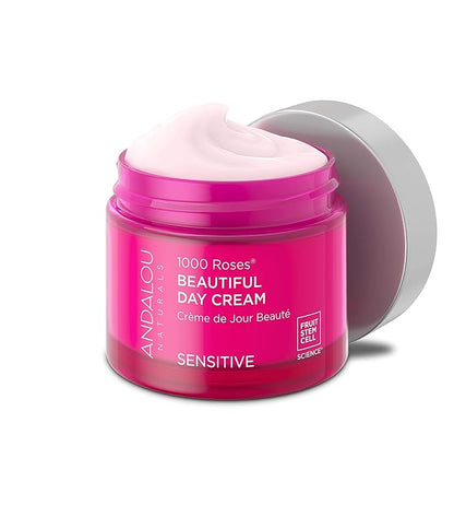 Andalou Naturals 1000 Roses Beautiful Day Cream, Face Moisturizer for Sensitive Skin with Hyaluronic Acid, & Aloe Vera, Cruelty Free, 1.7 Ounce