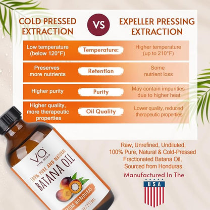 Batana Oil For Hair Growth - 100% Raw Oil From Honduras - Glass Bottle - Rich In Essential Nutrients - For Strong & Shiny Hair - 8 FlOz