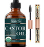 Live Fraiche Organic Castor Oil (4oz) + Filled Mascara Tube, 100% USDA Pure, Cold Pressed, Hexane Free Lash Serum Hair Growth Oil for Eyelashes, Eyebrows, Hair - Brow and Hair Treatment Oil